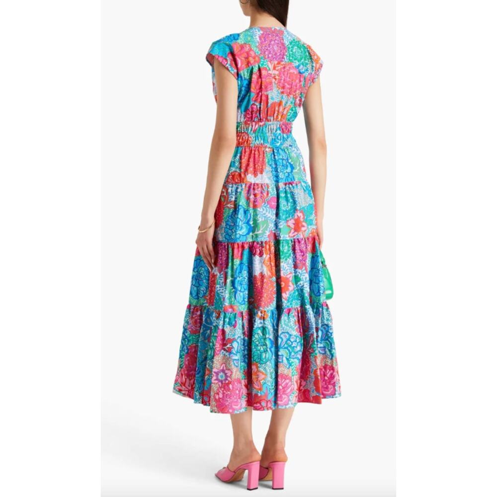 Derek Lam Fatima Tiered Floral-Print Stretch-Cotton Poplin Midi Dress size 16 - Picture 2 of 7